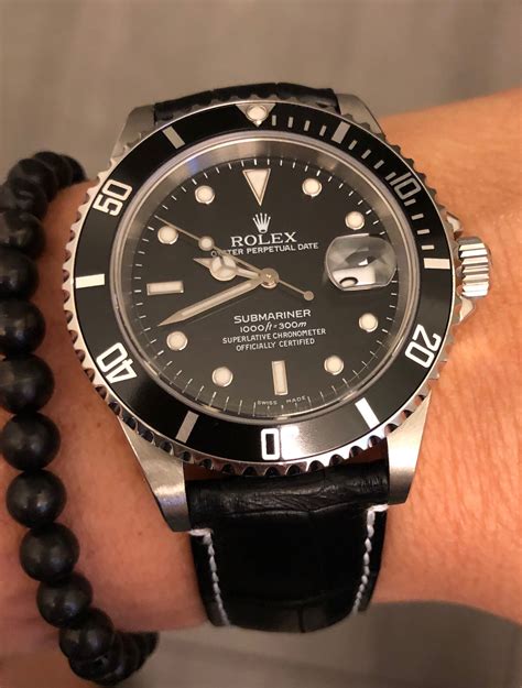 black leather strap for rolex submariner|rolex submariner on rubber strap.